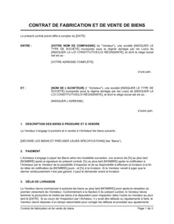 Contrat de fabrication et de vente de biens