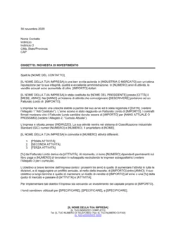 Lettera di richiesta di investimento del patrimonio proprio