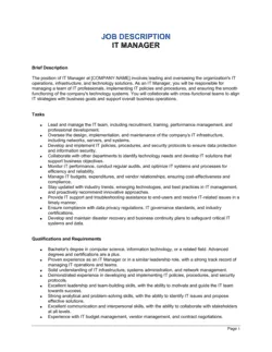 IT Manager Job Description