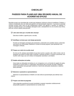 Lista de Conferência Passos para Planejar uma Reunião Anual