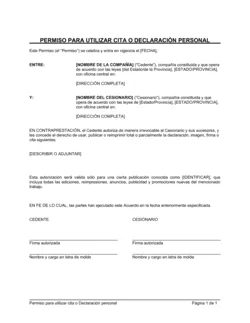 Autorización para utilizar una cita o declaración personal