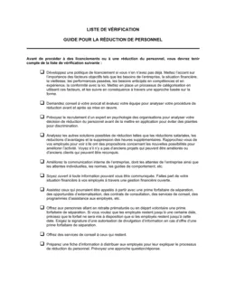 Liste de vérification Pour la réduction de personnel