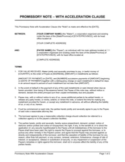 Promissory Note With Acceleration Clause