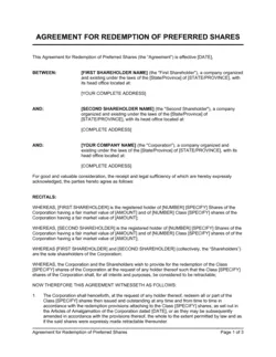 Agreement for Redemption of Preferred Shares