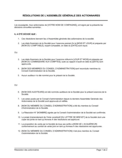 Résolution de l'assemblée générale des actionnaires