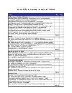 Fiche d'évaluation de site internet