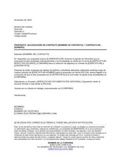 Carta de adjudicación de un contrato