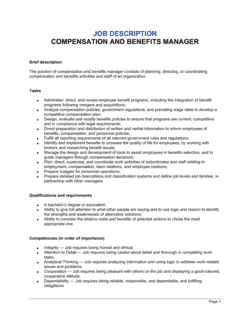 Compensation and Benefits Manager Job Description