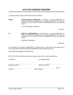 Acte de cession foncière version 1