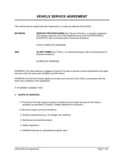 Vehicle Service Agreement