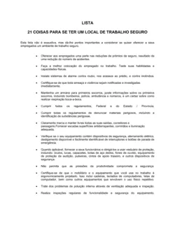 Lista de Conferência 21 Coisas a Fazer Para um Local de Trabalho Seguro