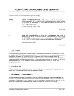 Contrat de création de liens gratuits