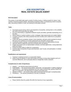 Real Estate Sales Agent Job Description