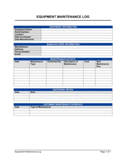 Equipment Maintenance Log