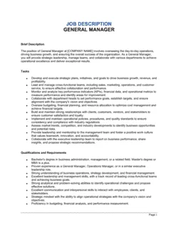 General Manager Job Description