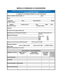 Modulo Domanda di assunzione