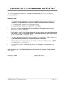 Board Resolution For Signing Authority