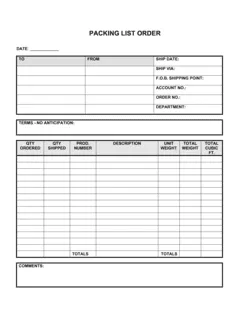 Packing List of Order