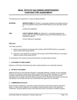 Real Estate Salesman Independent Contractor Agreement