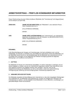 Arbeitsvertrag Fristlos kündbarer Mitarbeiter