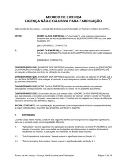 Acordo de Licença Licença Não-Exclusiva de Manufatura