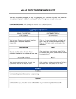 Value Proposition Worksheet