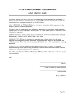 Action by Written Consent of Shareholders