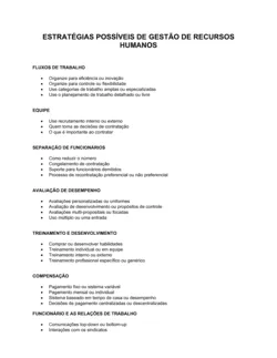 Possíveis Estratégias de Gerenciamento de Recursos Humanos