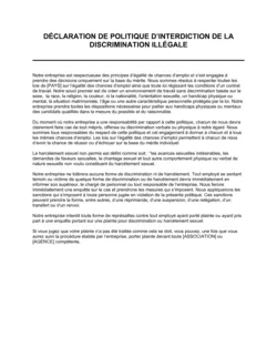 Déclaration de politique d'interdiction de la discrimination