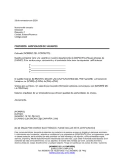 Carta de notificación de vacantes